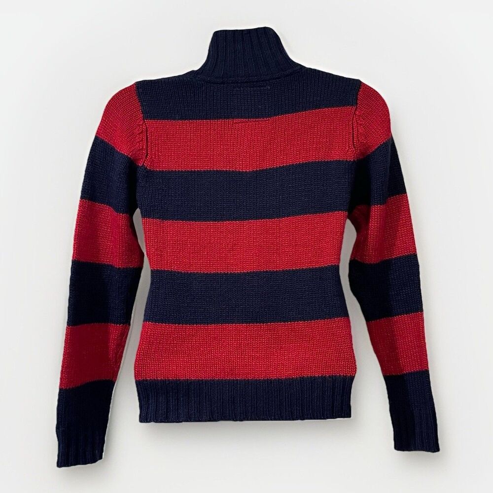 LOGG GG Logo Wool Mock Neck Fisherman Sweater Boys 11/12 Blue Red Coastal Preppy - Picture 2 of 6